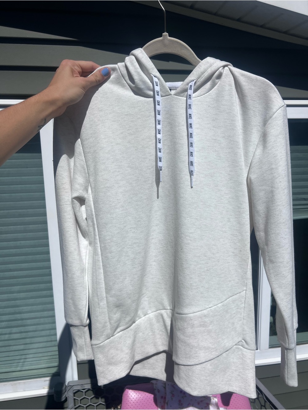 Nike Dri-FIT Heather Oatmeal Repeat Logo Drawstring Pullover Hoodie XS